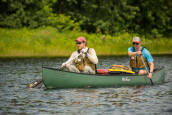 Old Town Discovery 158 Tandem Canoe in Camo Colour On Water