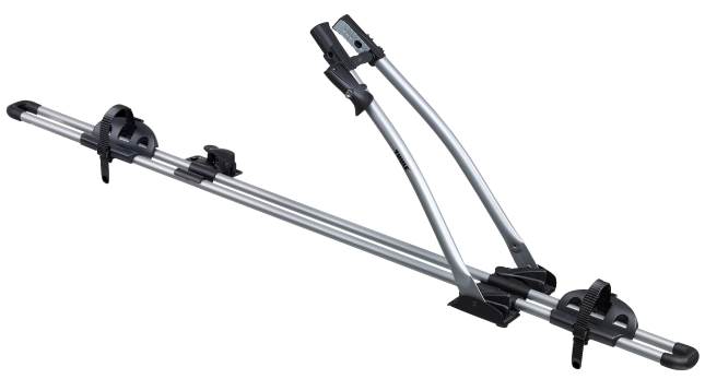 thule freeride, roof rack mounted, frame clamping bike carrier with dual locking capabilities