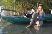 Large fish caught from an inflatable kayak