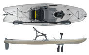 Hobie Lynx in Ivory Dune complete with seat, paddle, 180 Mirage Drive with Kick up fins, and rudder system.