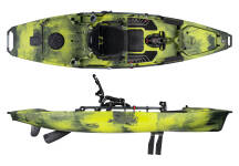 Hobie Pro Angler 12 360XR in Amazon Green Camo shown as a top and side profile