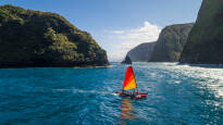 Hobie Tandem Island being sailed off the coast of Hawaii 