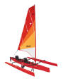 Hobie Tandem Island Trimaran kayak shown in Red, a remarkably stable fishing sailing sit-on-top