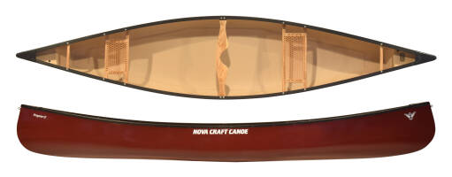 Nova Craft Canoes Prospector 15 TuffStuff shown from above and side in the Oxblood colourway