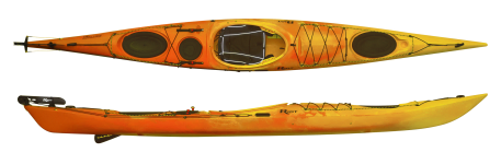 The top and side view of the Riot Brittany 16.5 Sea Kayak