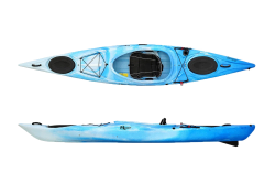 The Riot Enduro 13 touring kayak shown in the Blue/White colour