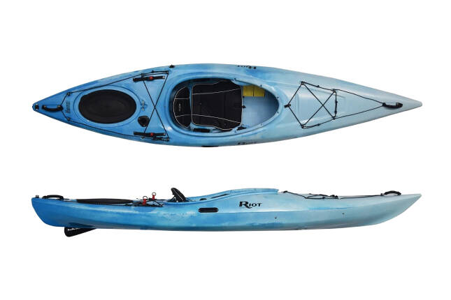 The Riot Edge 11 touring kayak shown in the Blue/White colour