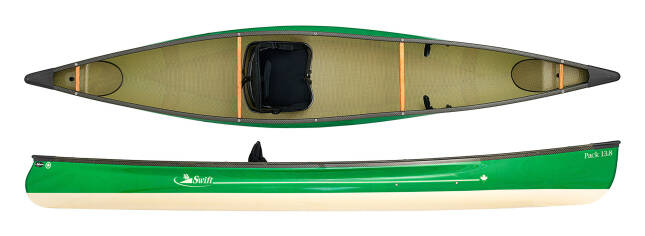 Ultra lightweight Pack boat from Swift Canoes, this stable solo canoe can be paddled with either a canoe or kayak paddle