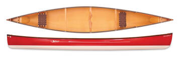 Swift Canoes Keewaydin 17 shown here in a custom specification of Ruby over Champagne