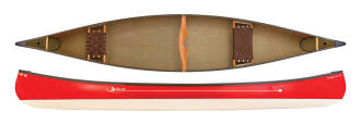 Swift Canoes Prospector 16 shown in Ruby over Champagne two tone, featuring a versa bow seat.