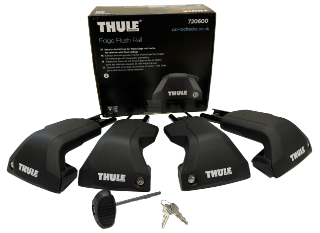 thule 7206 foot pack for mounting thule's low-profile edge racks to vehicles with a flush roof rail, using a vehicle specific fitting kit