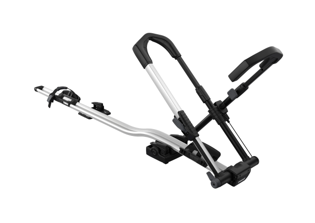 thule upride wheel clamping upright roof rack mounted cycle carrier